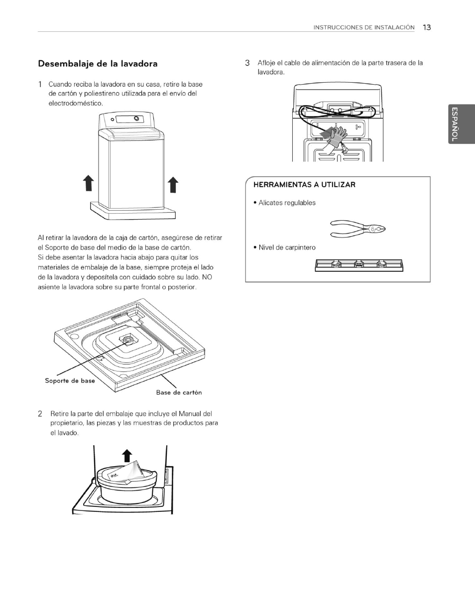 Desembalaje de la lavadora | LG WT4870CW User Manual | Page 51 / 76
