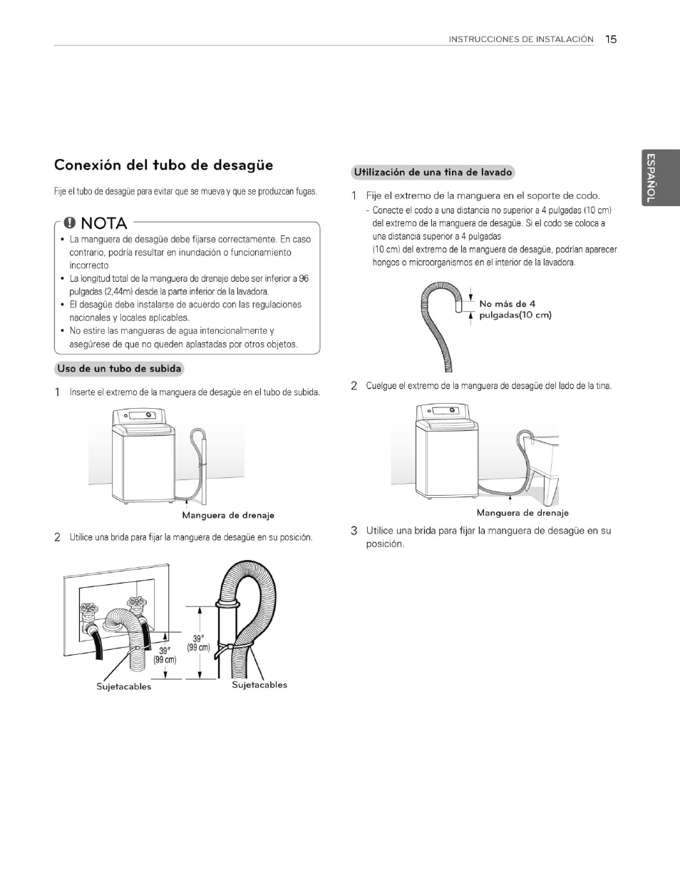 Conexión del tubo de desagüe, Q nota | LG WT4870CW User Manual | Page 53 / 76