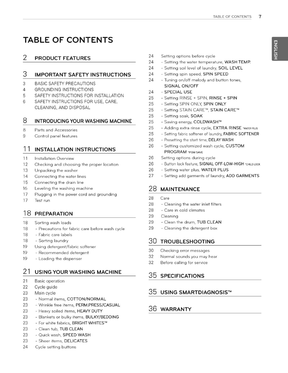 LG WT4870CW User Manual | Page 7 / 76