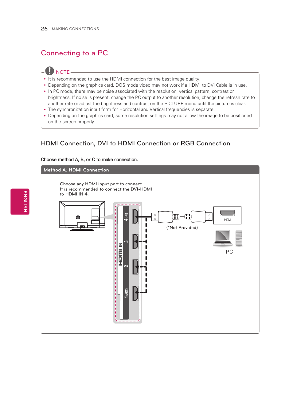 Connecting to a pc | LG 55LM7600 User Manual | Page 26 / 44