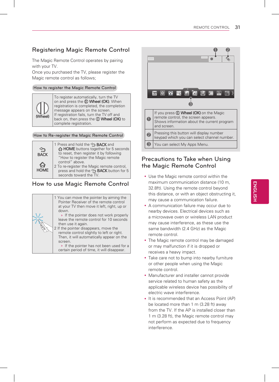 Registering magic remote control, How to use magic remote control | LG 55LM7600 User Manual | Page 31 / 44