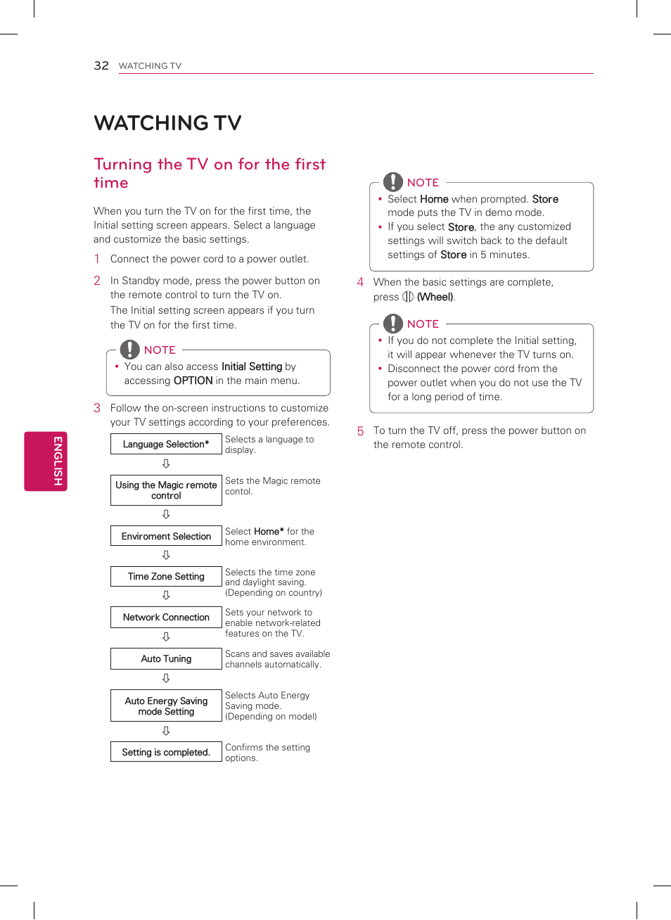 Watching tv, Turning the tv on for the first time | LG 55LM7600 User Manual | Page 32 / 44