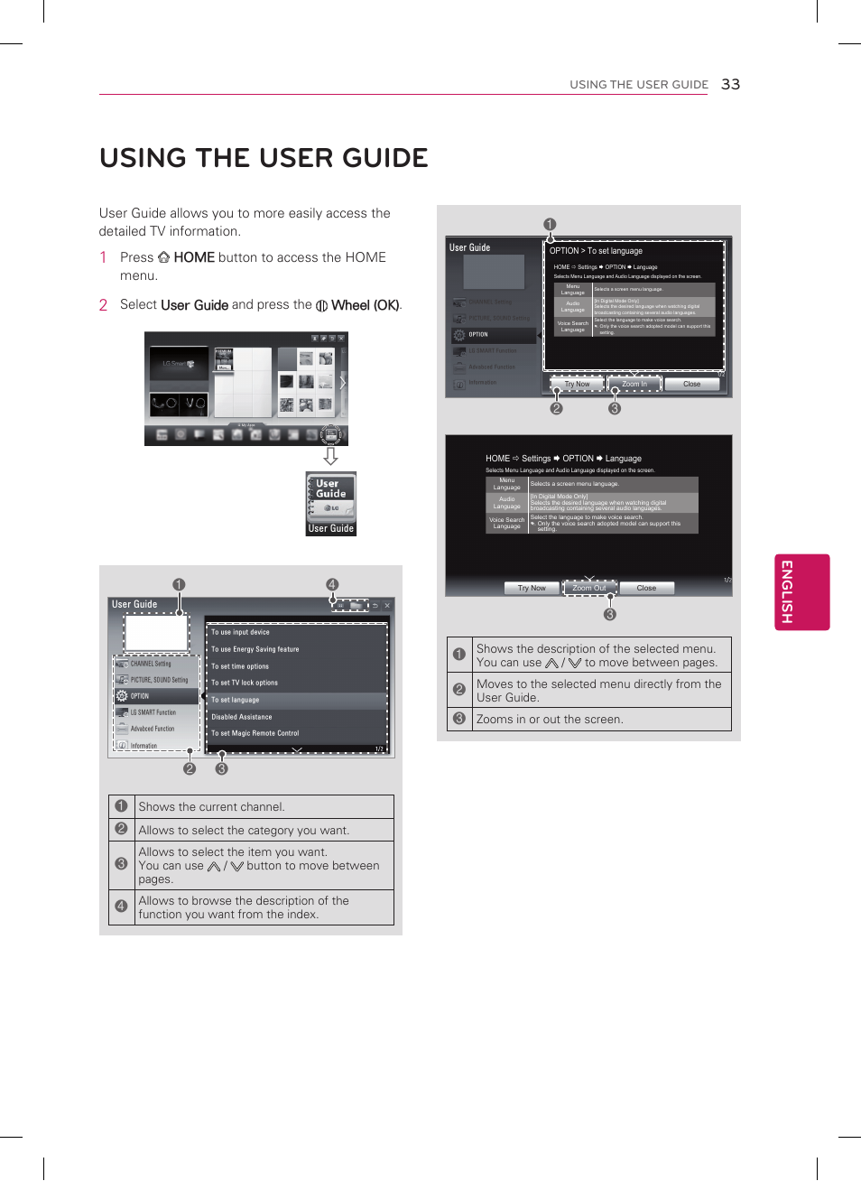 Using the user guide, English | LG 55LM7600 User Manual | Page 33 / 44