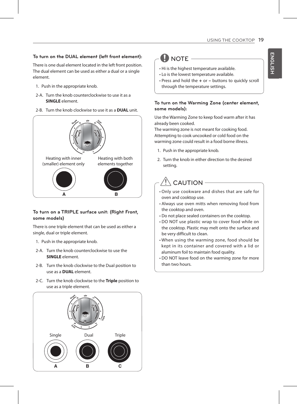 Caution, English | LG LSE3090ST User Manual | Page 19 / 92