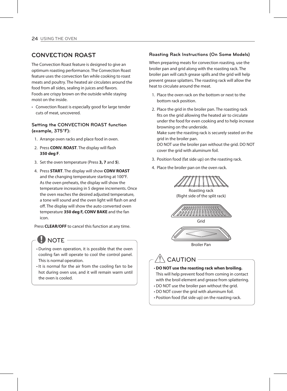 Convection roast, Caution | LG LSE3090ST User Manual | Page 24 / 92