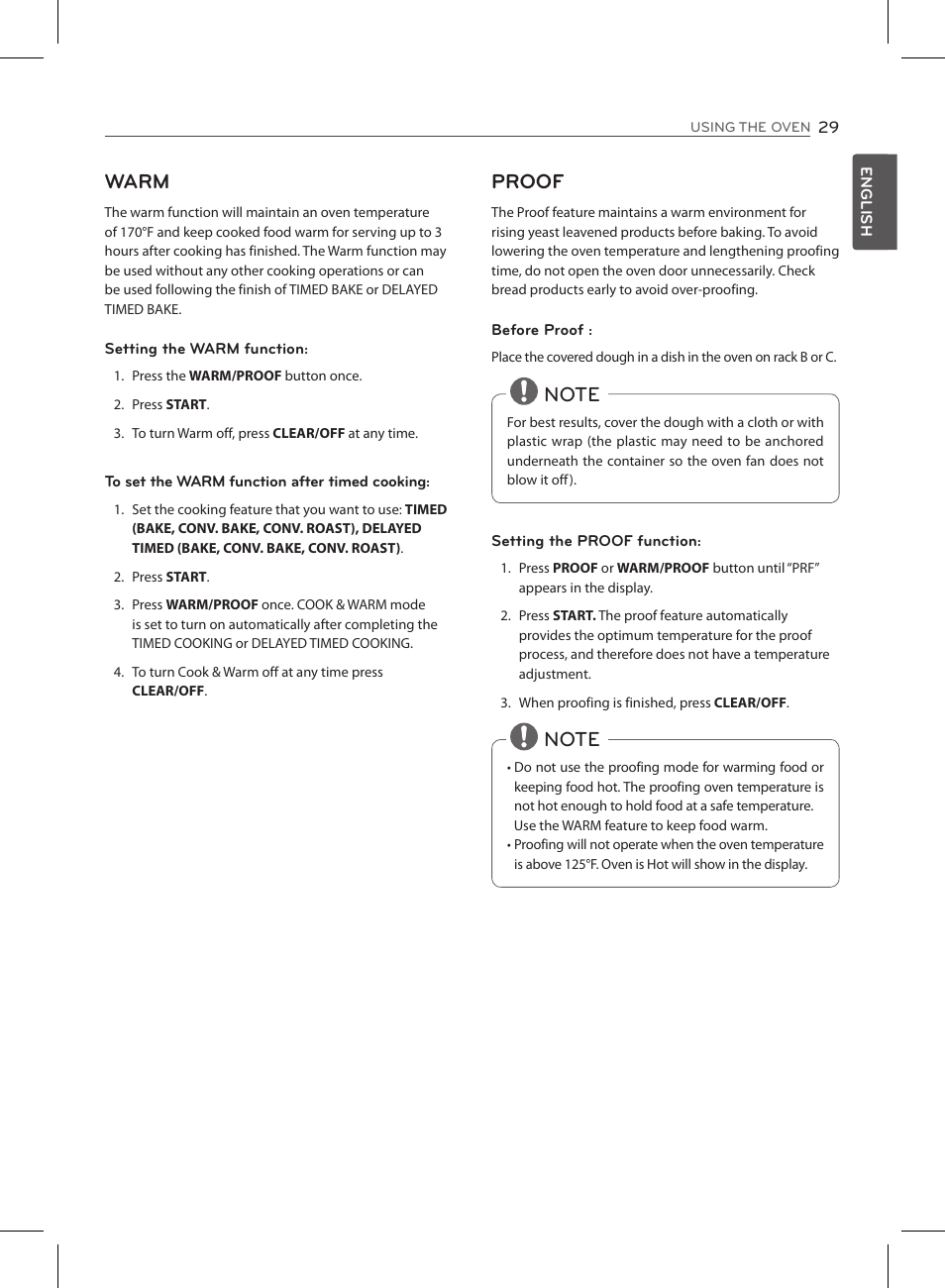 Warm, Proof | LG LSE3090ST User Manual | Page 29 / 92