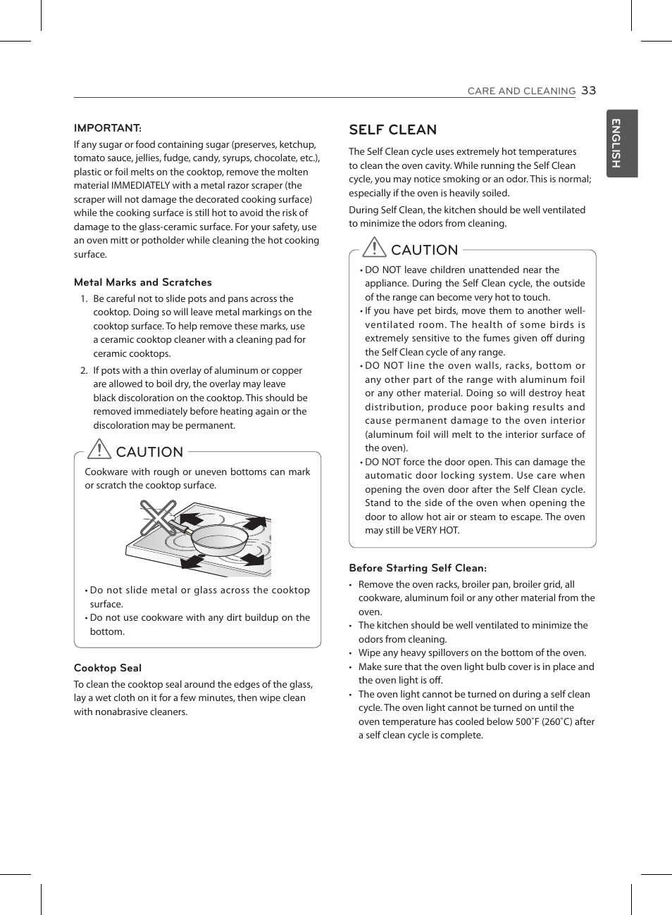 Caution, Self clean | LG LSE3090ST User Manual | Page 33 / 92