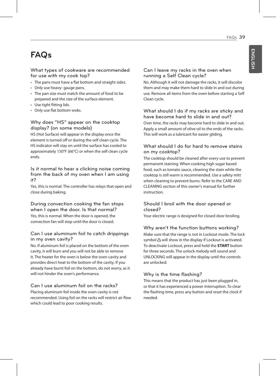 Faqs | LG LSE3090ST User Manual | Page 39 / 92