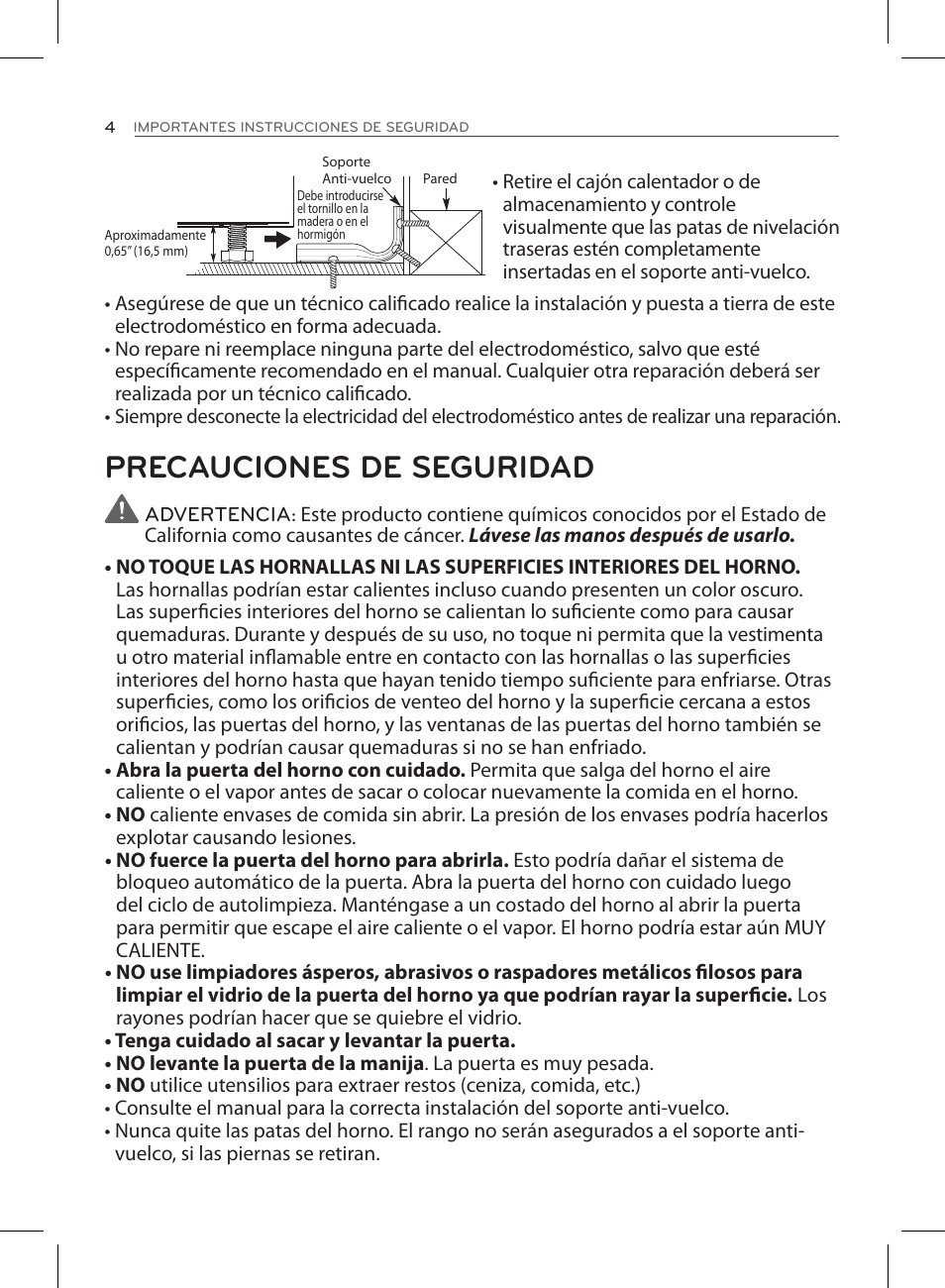 Precauciones de seguridad | LG LSE3090ST User Manual | Page 48 / 92