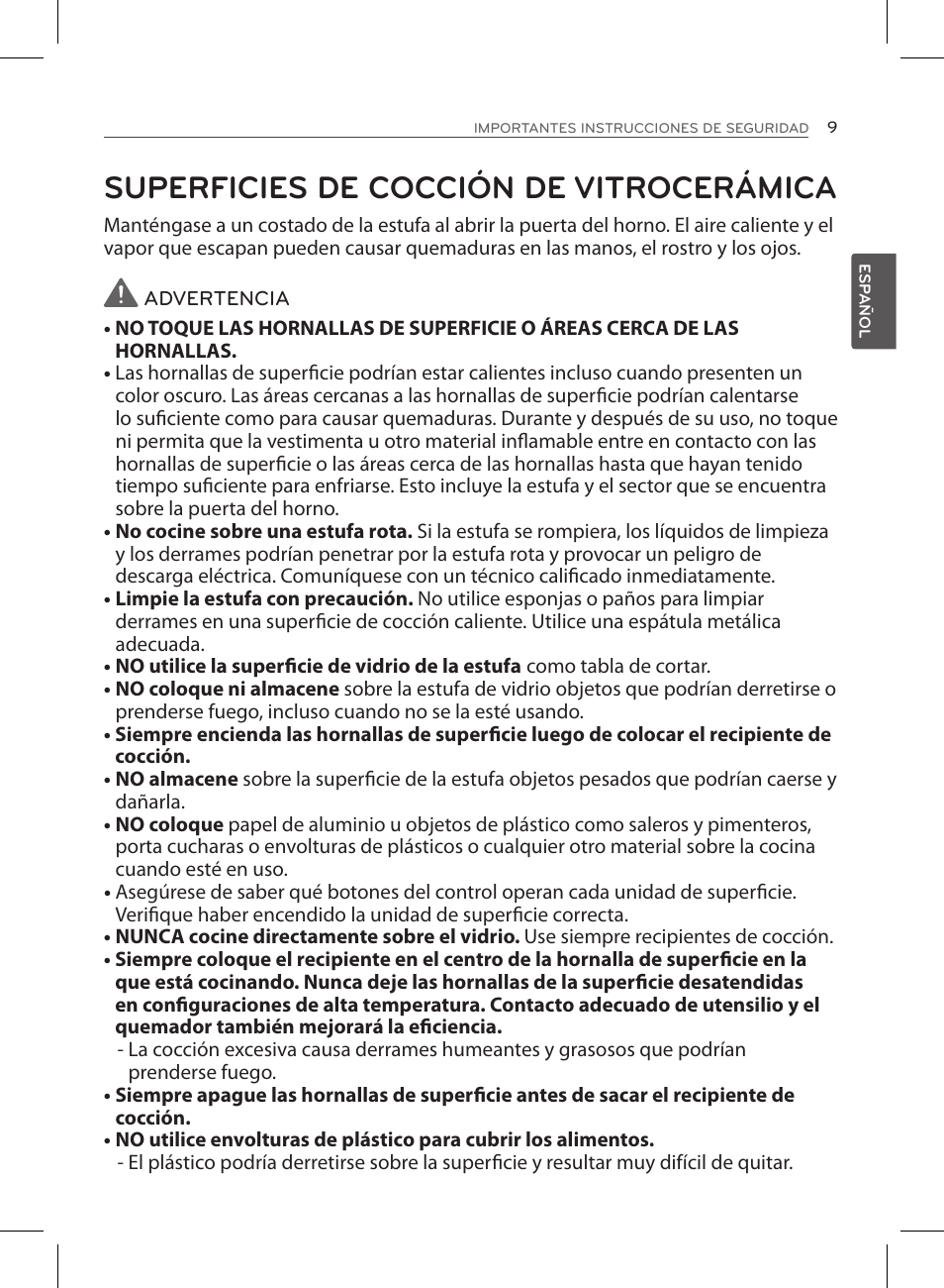 Superficies de cocción de vitrocerámica | LG LSE3090ST User Manual | Page 53 / 92