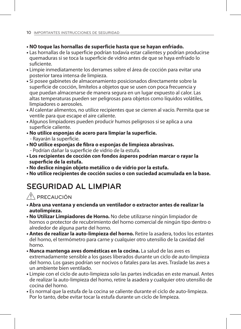 Seguridad al limpiar | LG LSE3090ST User Manual | Page 54 / 92