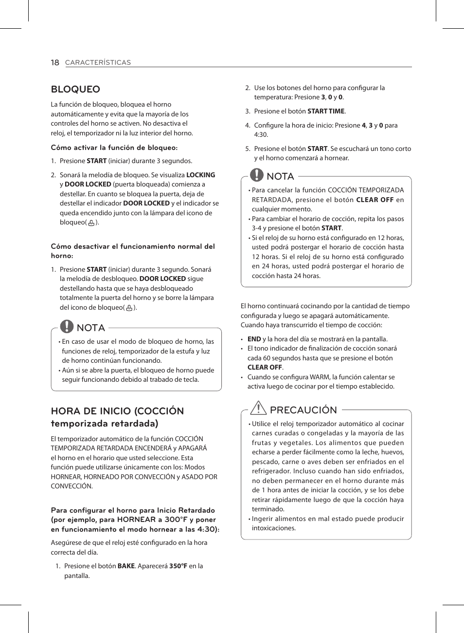 Bloqueo, Nota, Precaución | LG LSE3090ST User Manual | Page 62 / 92