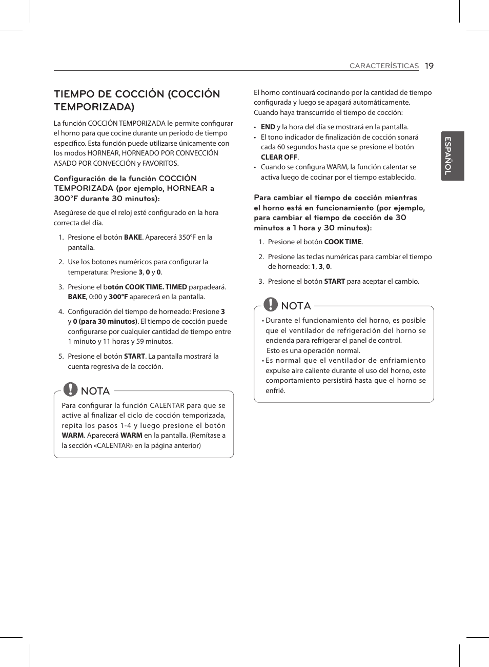 Tiempo de cocción (cocción temporizada), Nota | LG LSE3090ST User Manual | Page 63 / 92