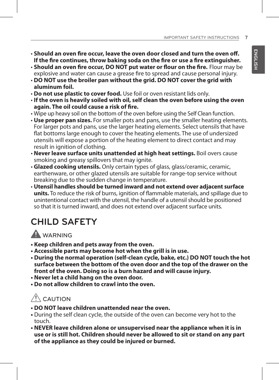 Child safety | LG LSE3090ST User Manual | Page 7 / 92