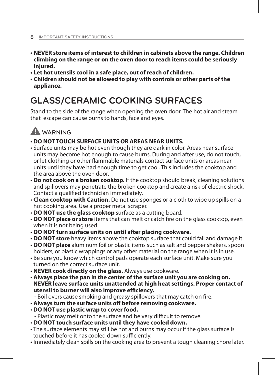 Glass/ceramic cooking surfaces | LG LSE3090ST User Manual | Page 8 / 92