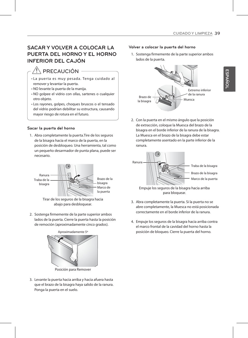 Precaución | LG LSE3090ST User Manual | Page 83 / 92