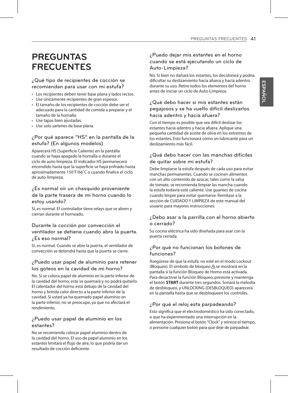 Preguntas frecuentes | LG LSE3090ST User Manual | Page 85 / 92