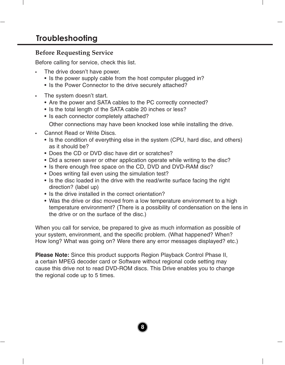 Troubleshooting | LG GH24NS50 User Manual | Page 11 / 13