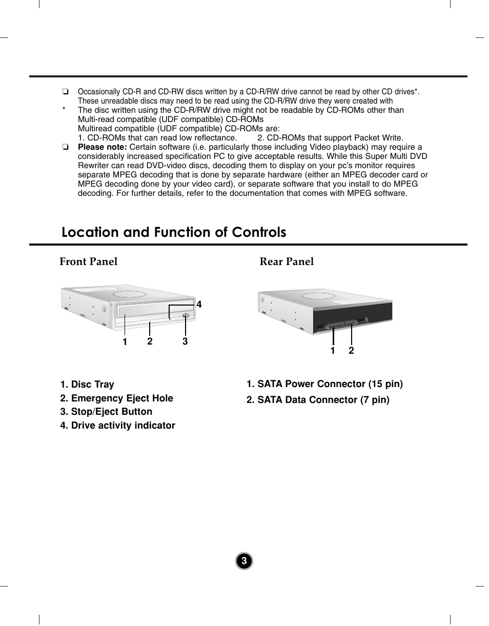 Location and function of controls | LG GH24NS50 User Manual | Page 6 / 13