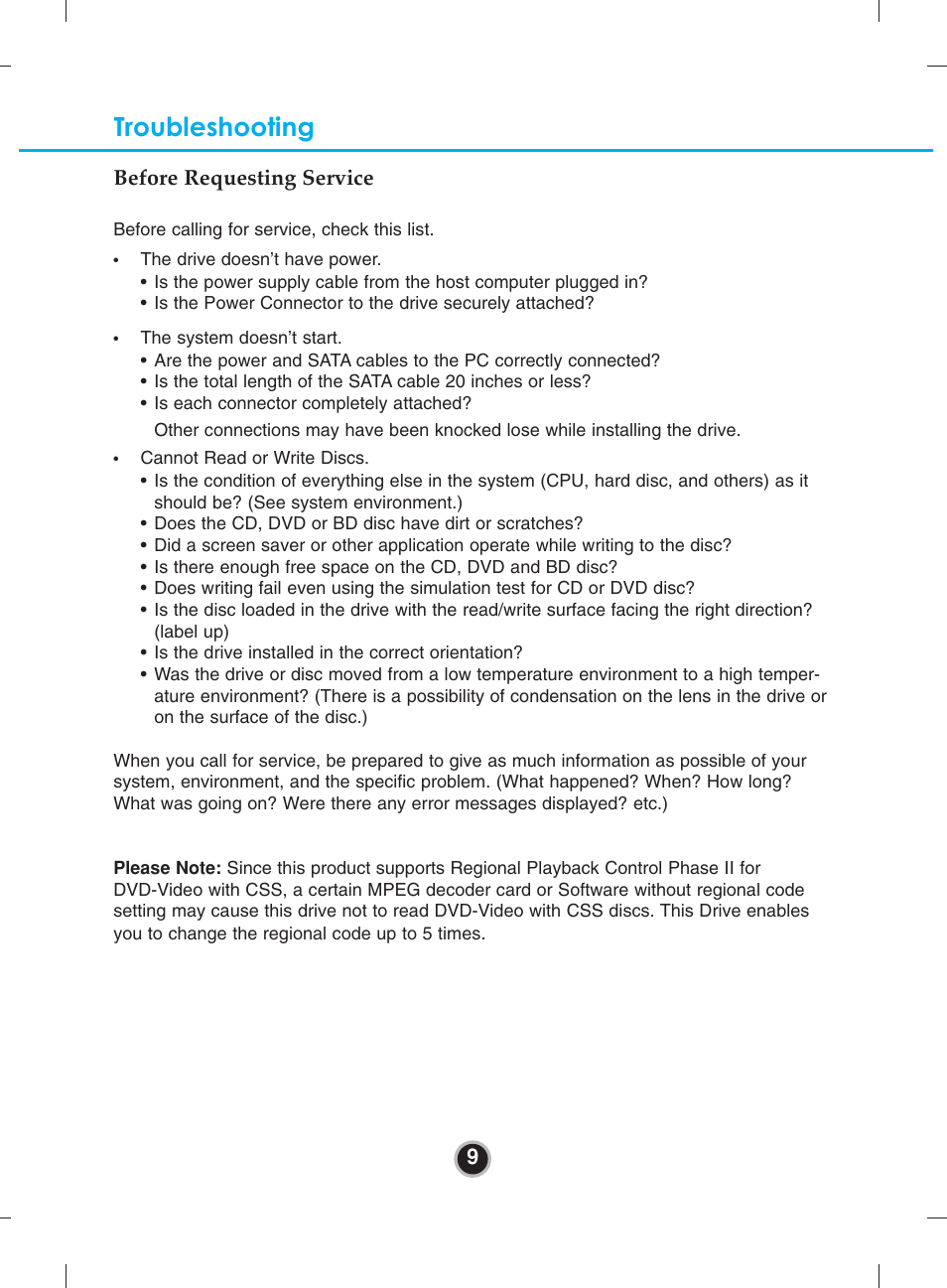 Troubleshooting | LG BH16NS40 User Manual | Page 12 / 16