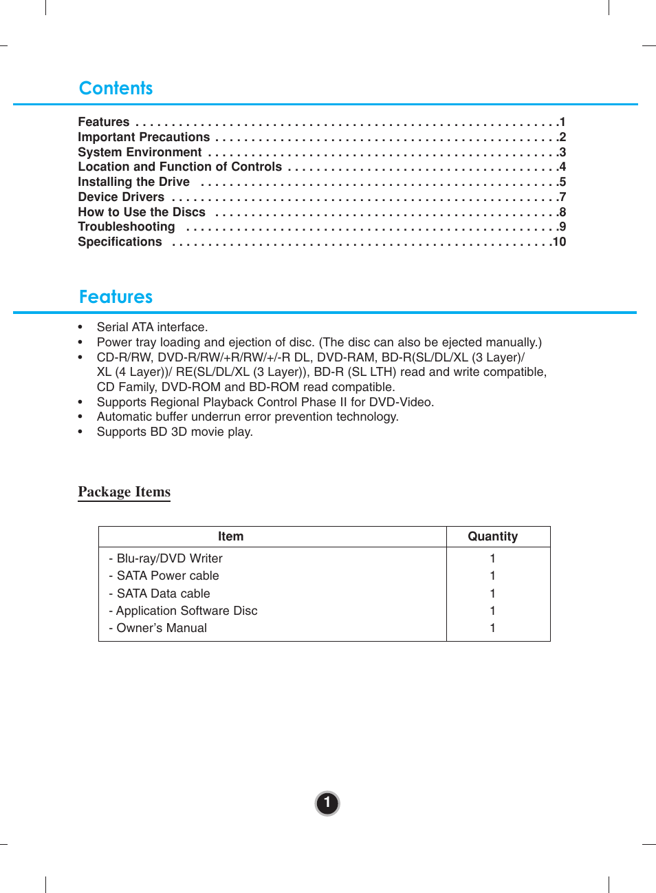 Contents features | LG BH16NS40 User Manual | Page 4 / 16