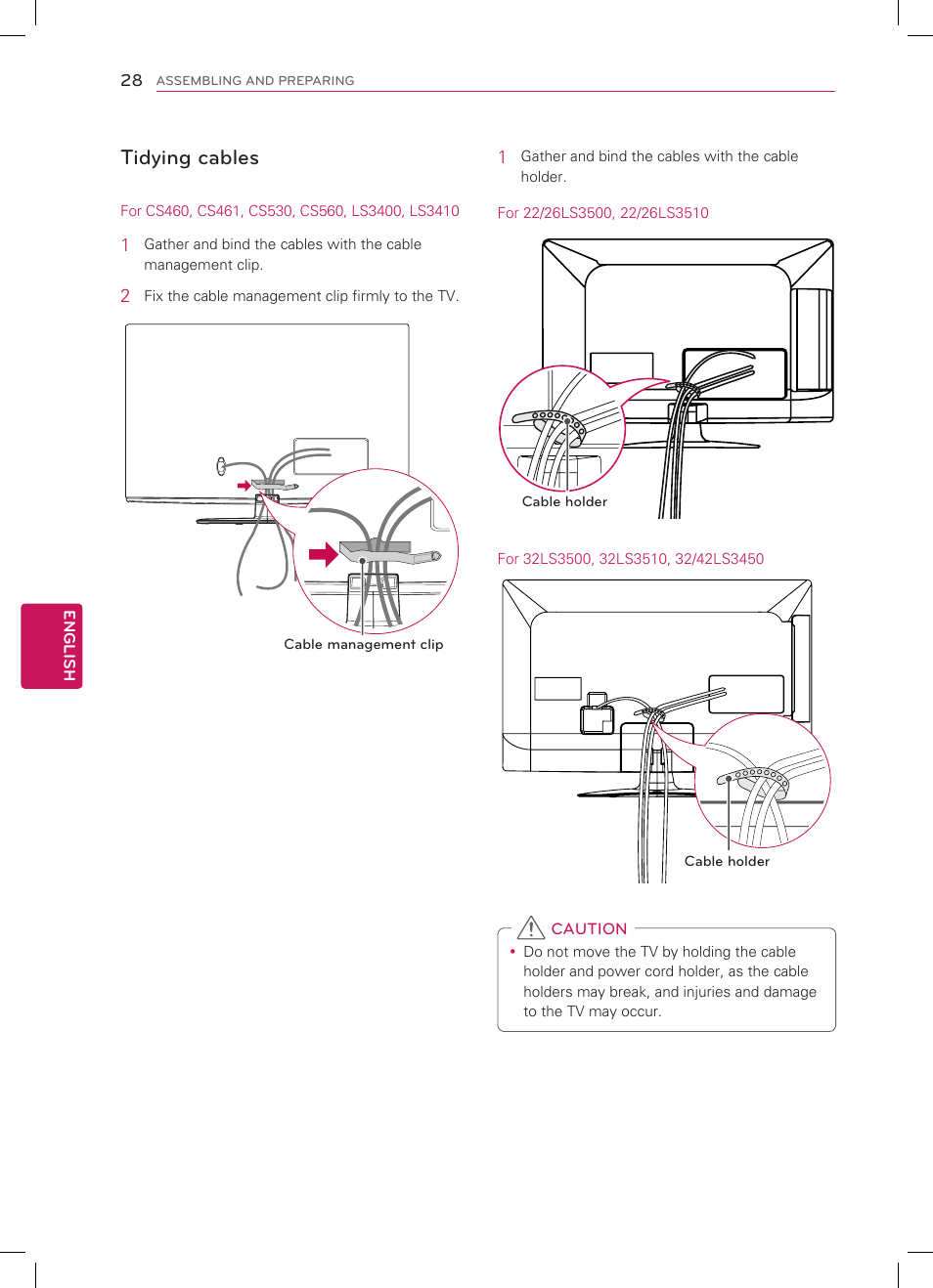 Tidying cables | LG 32CS560 User Manual | Page 28 / 44