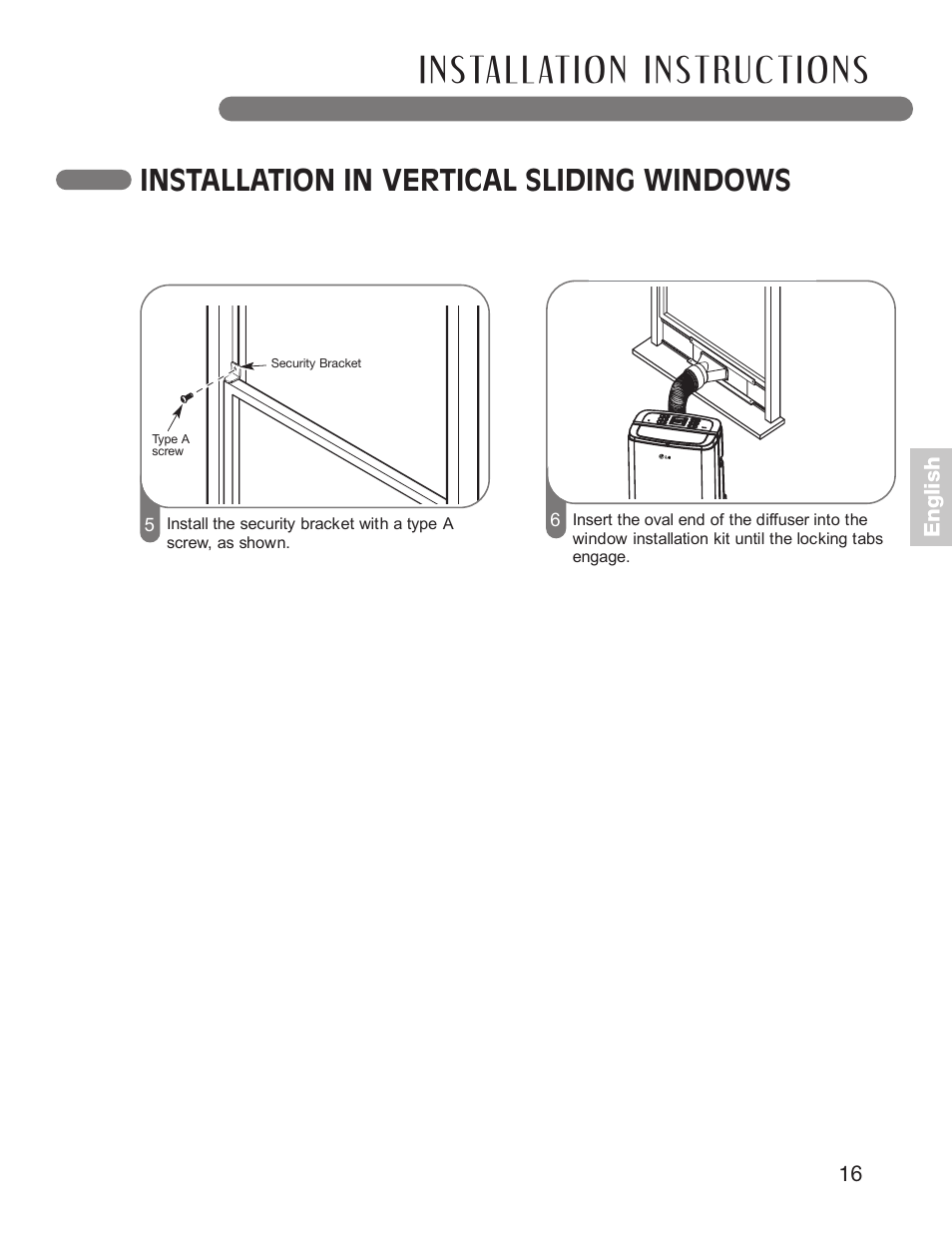 Installation in vertical sliding windows | LG LP1210BXR User Manual | Page 16 / 48