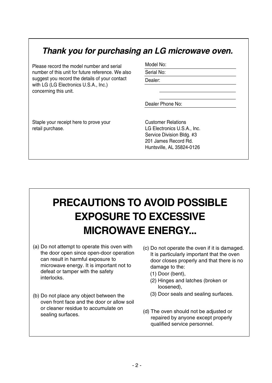 LG LMVH1750ST User Manual | Page 2 / 49