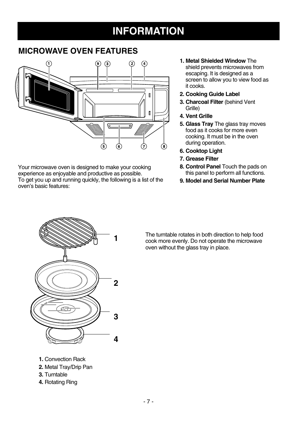 Information, Microwave oven features | LG LMVH1750ST User Manual | Page 7 / 49