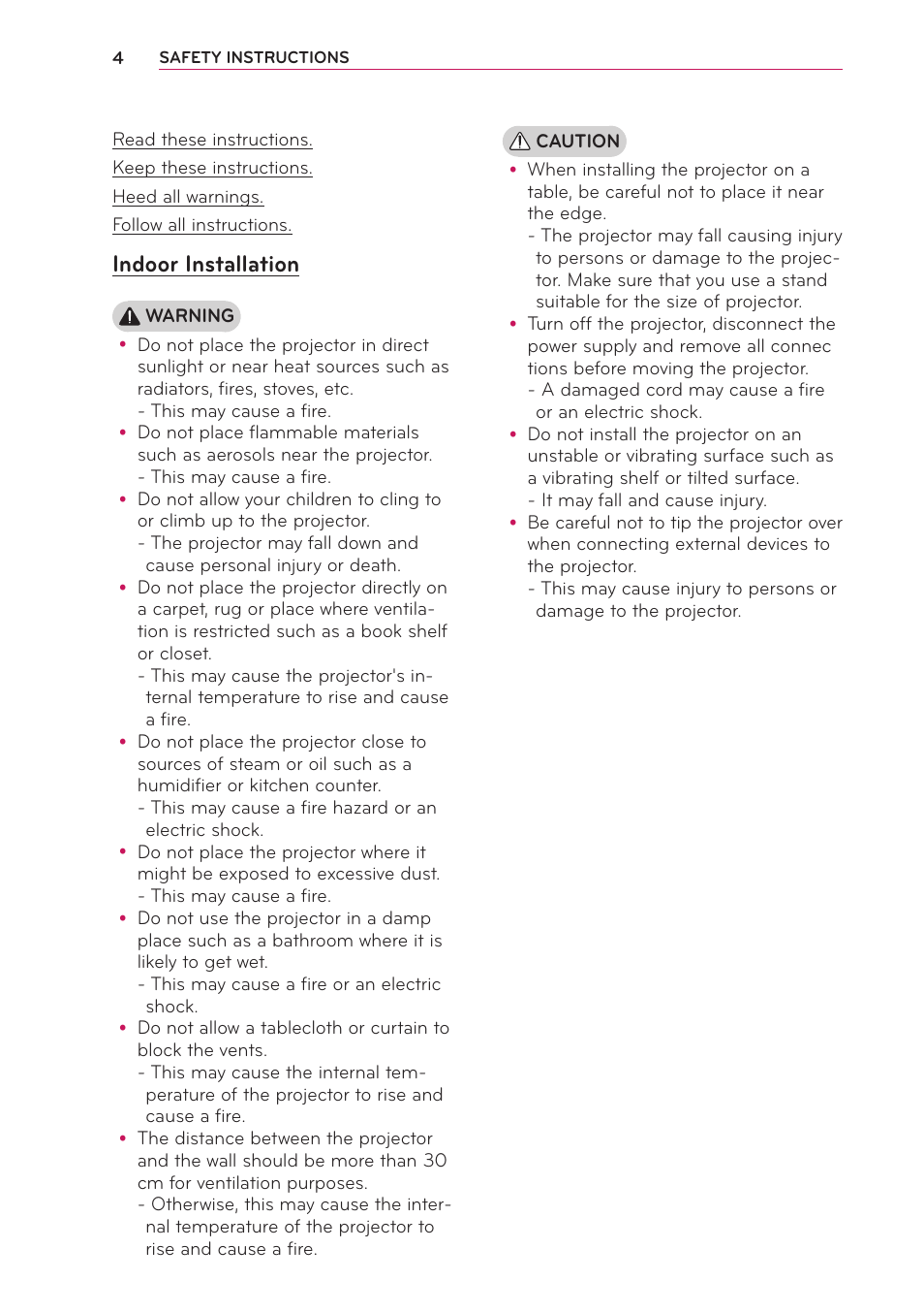 Indoor installation | LG PB60G User Manual | Page 4 / 59
