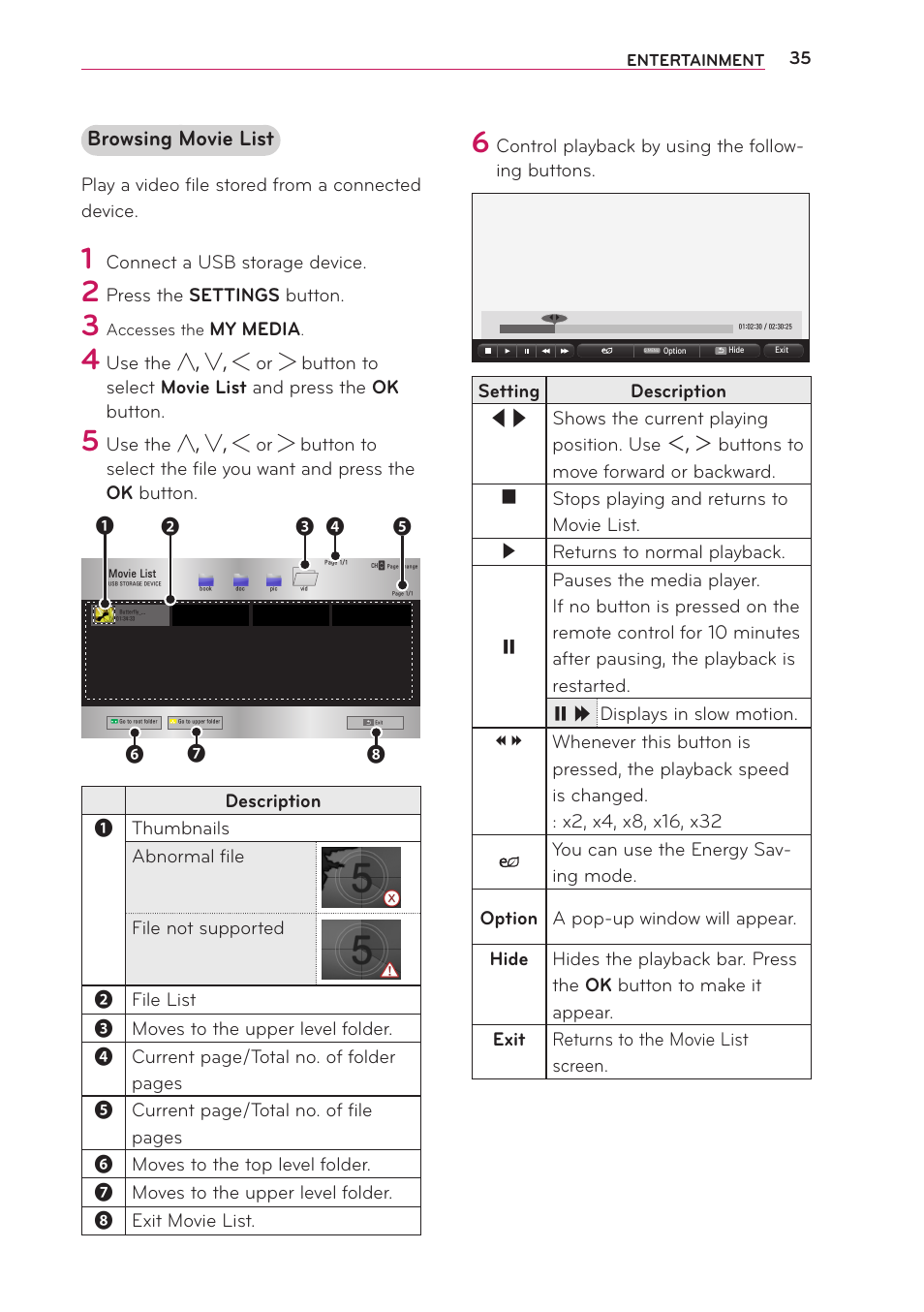 Browsing movie list | LG PB63U User Manual | Page 35 / 68