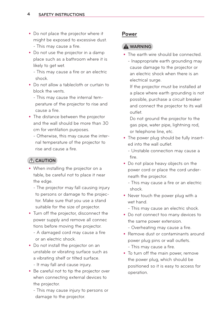 Power | LG PB63U User Manual | Page 4 / 68