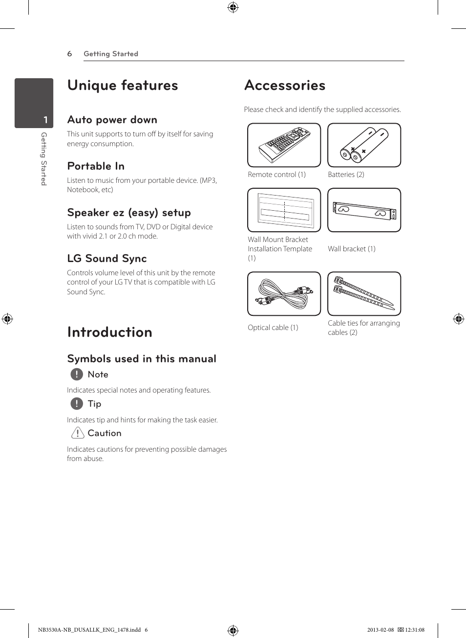 Unique features, Introduction, Accessories | LG NB3530A User Manual | Page 6 / 24