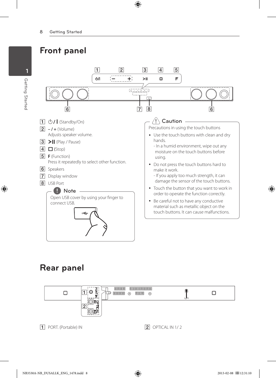 Front panel rear panel | LG NB3530A User Manual | Page 8 / 24