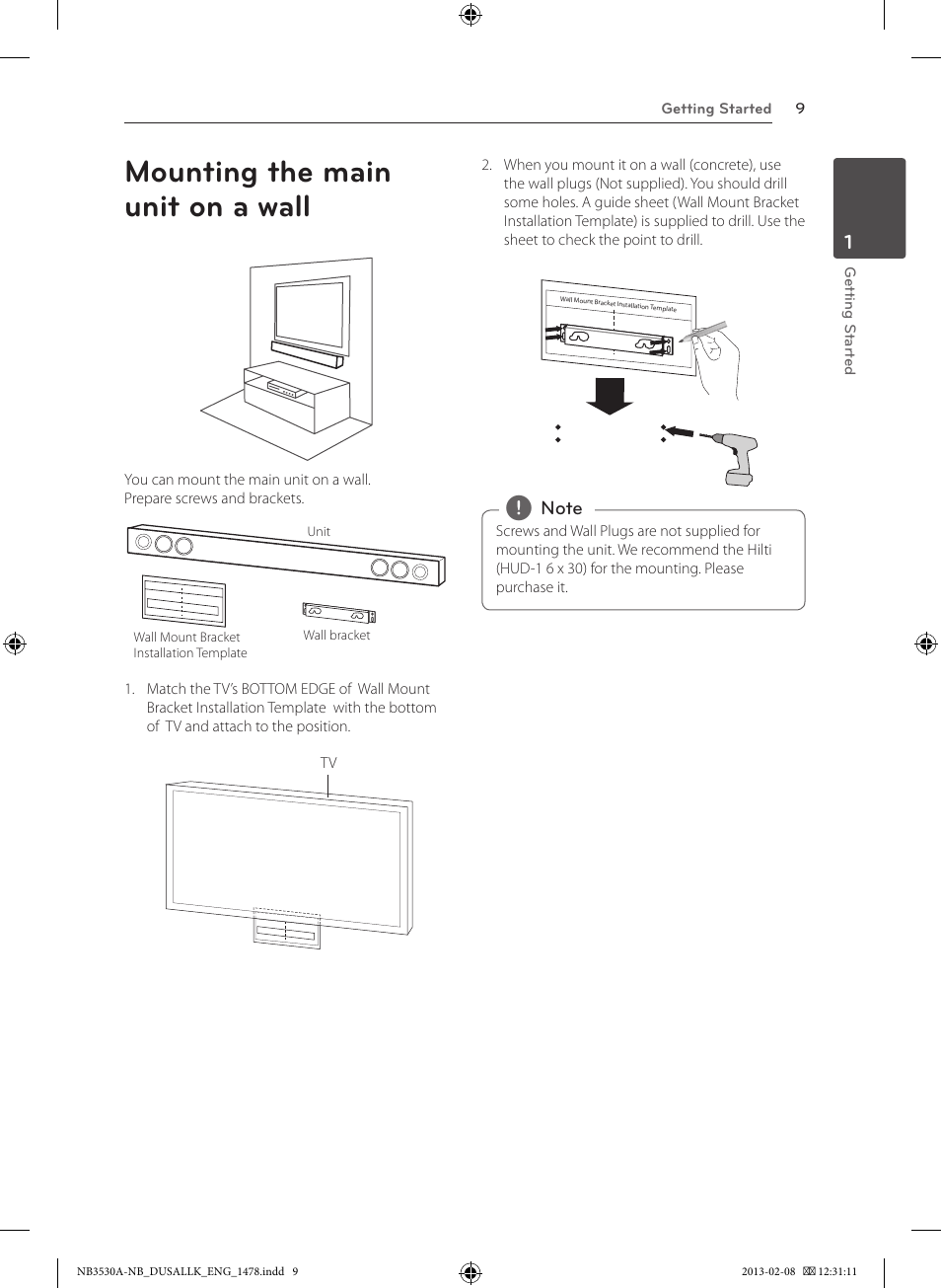 Mounting the main unit on a wall | LG NB3530A User Manual | Page 9 / 24