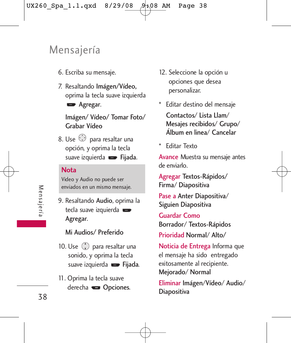 Mensajería | LG LGUX260PW User Manual | Page 151 / 231