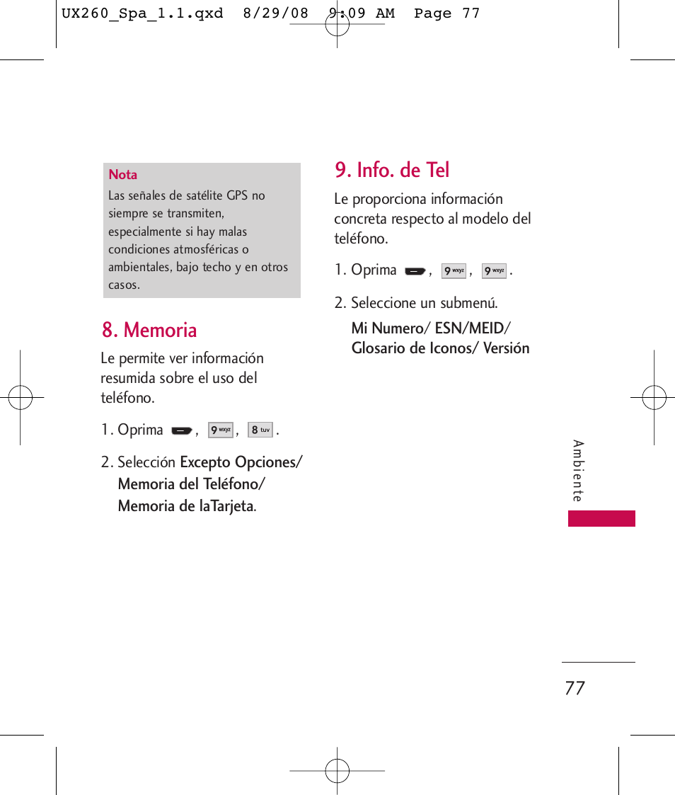 Info. de tel | LG LGUX260PW User Manual | Page 190 / 231