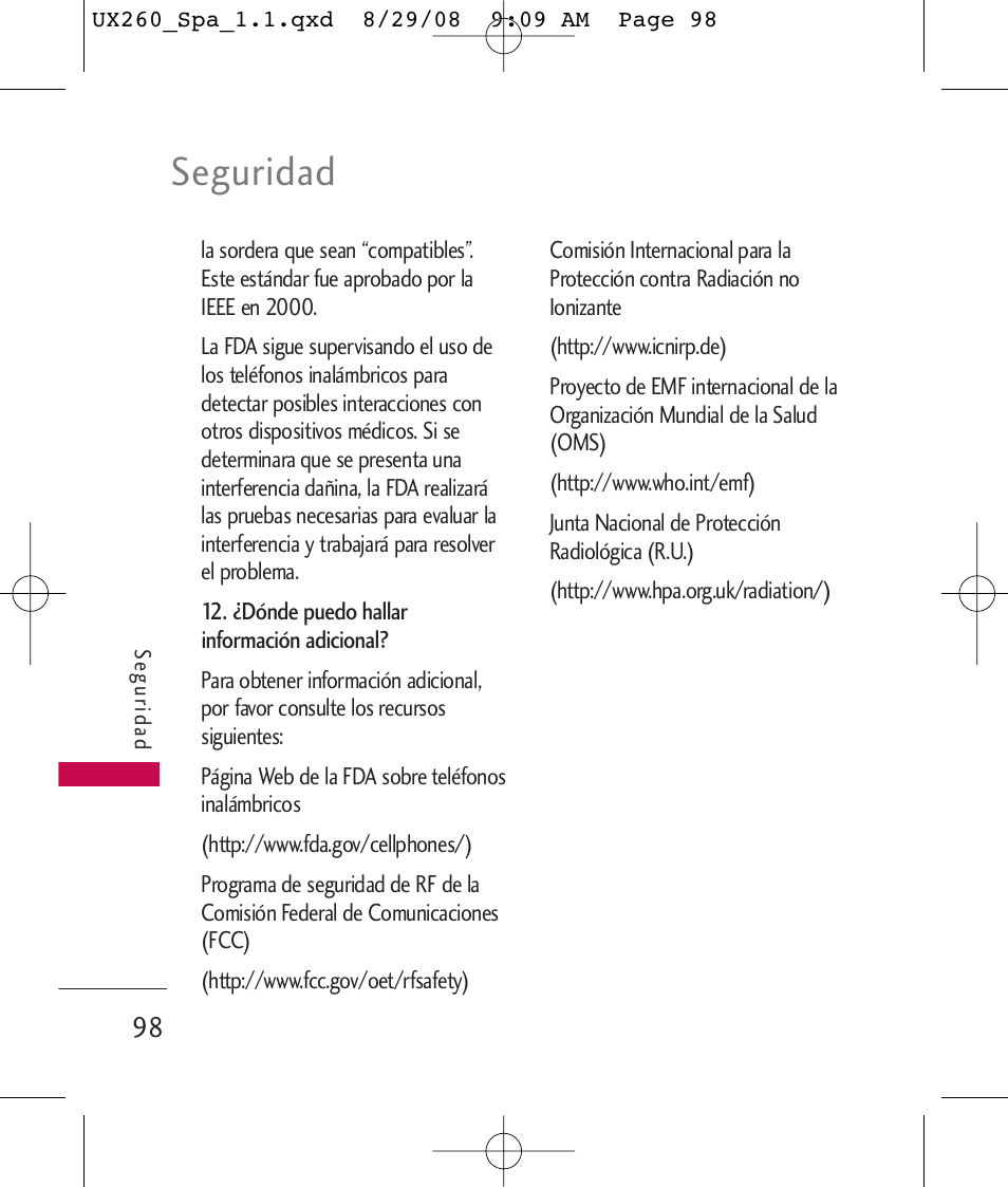 Seguridad | LG LGUX260PW User Manual | Page 211 / 231