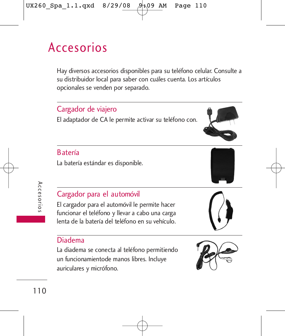 Accesorios | LG LGUX260PW User Manual | Page 223 / 231