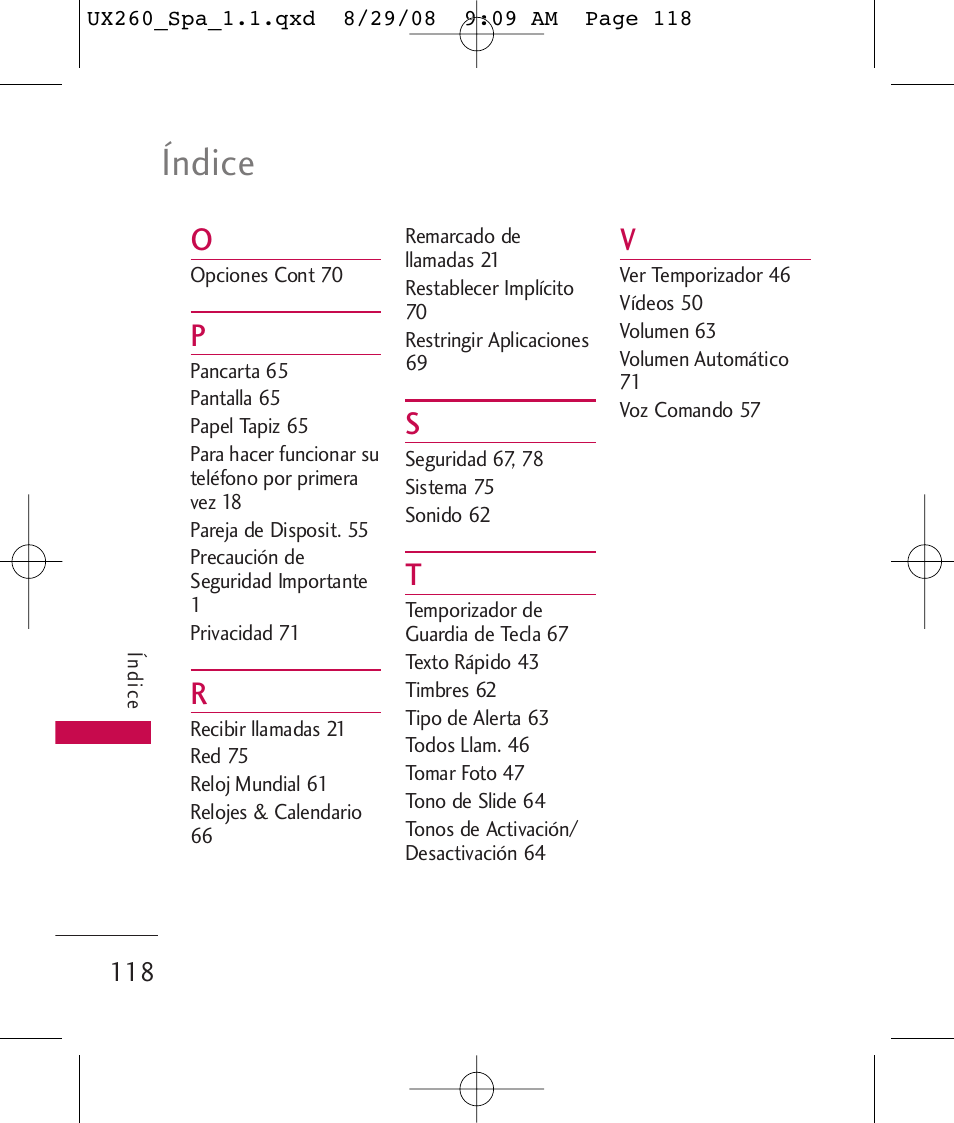 Índice | LG LGUX260PW User Manual | Page 231 / 231