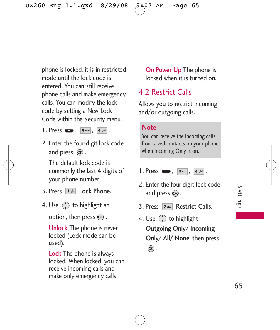 2 restrict calls | LG LGUX260PW User Manual | Page 67 / 231