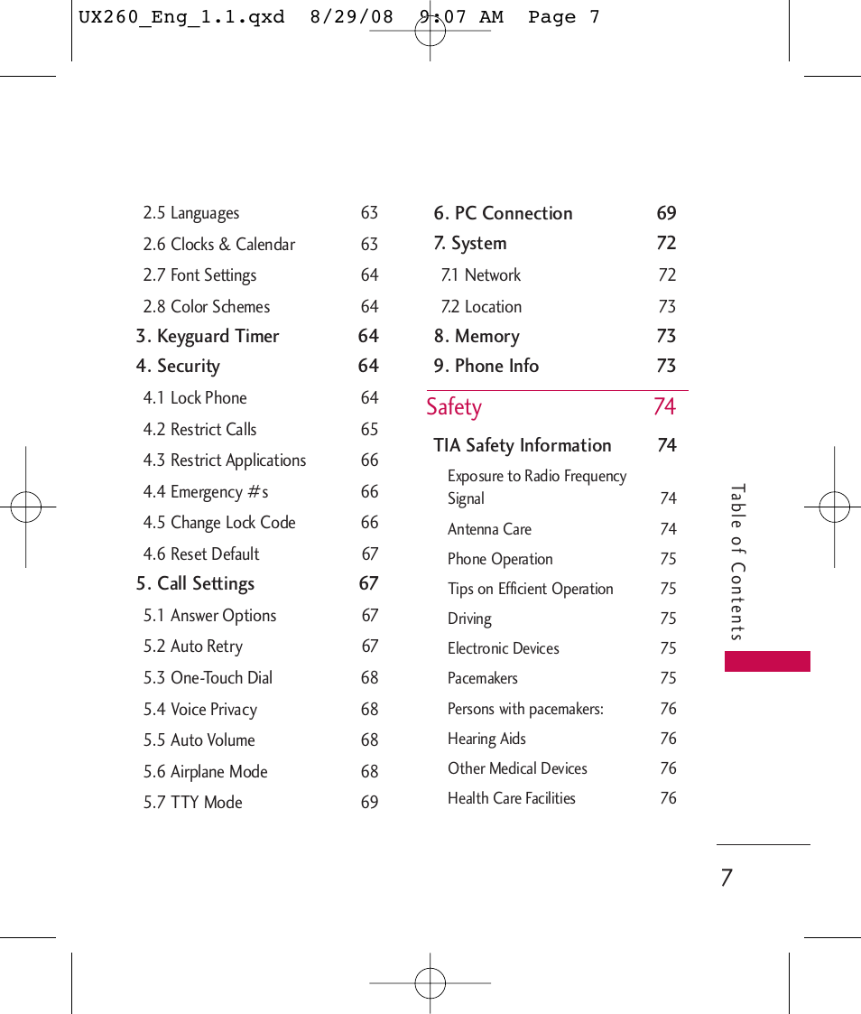 Safety 74 | LG LGUX260PW User Manual | Page 9 / 231