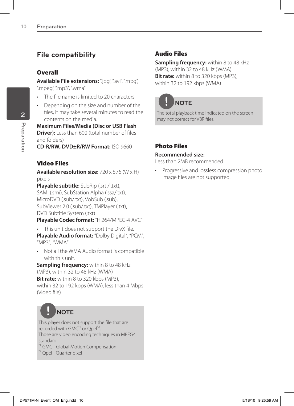 File compatibility | LG DP570MH User Manual | Page 10 / 42