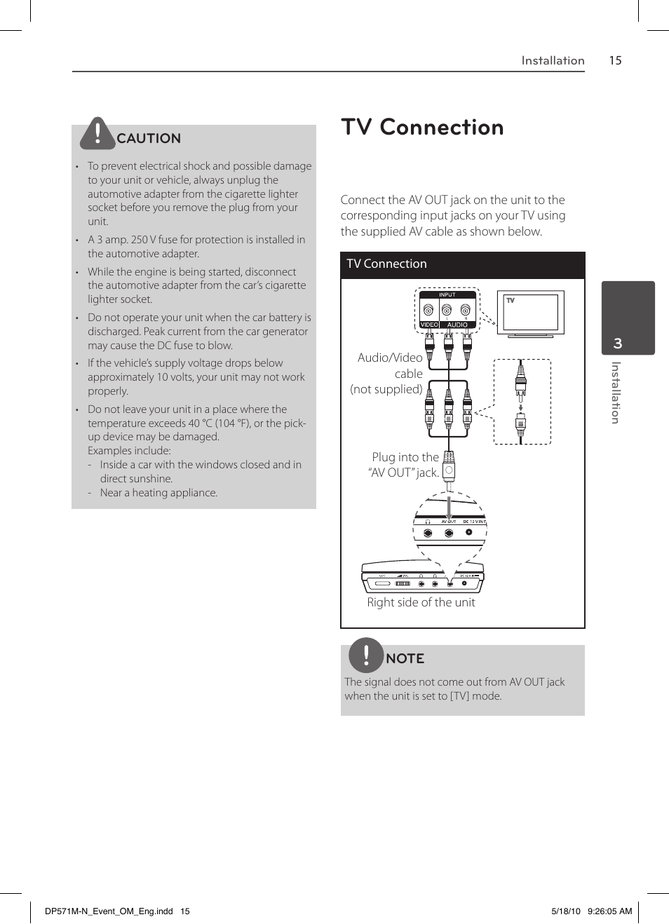 Tv connection | LG DP570MH User Manual | Page 15 / 42