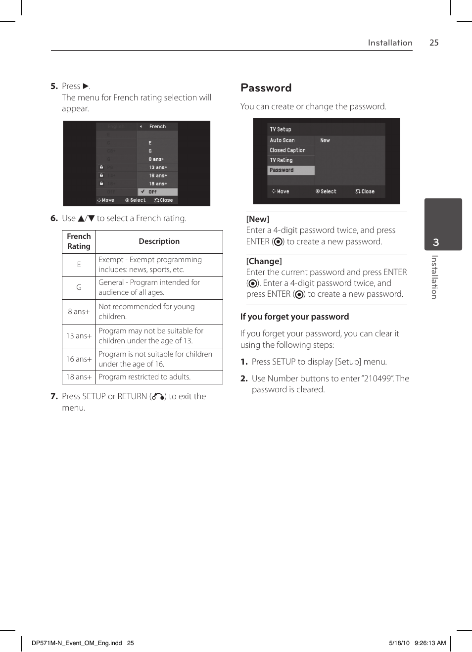 Password | LG DP570MH User Manual | Page 25 / 42