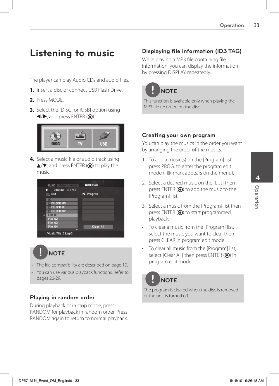 Listening to music | LG DP570MH User Manual | Page 33 / 42