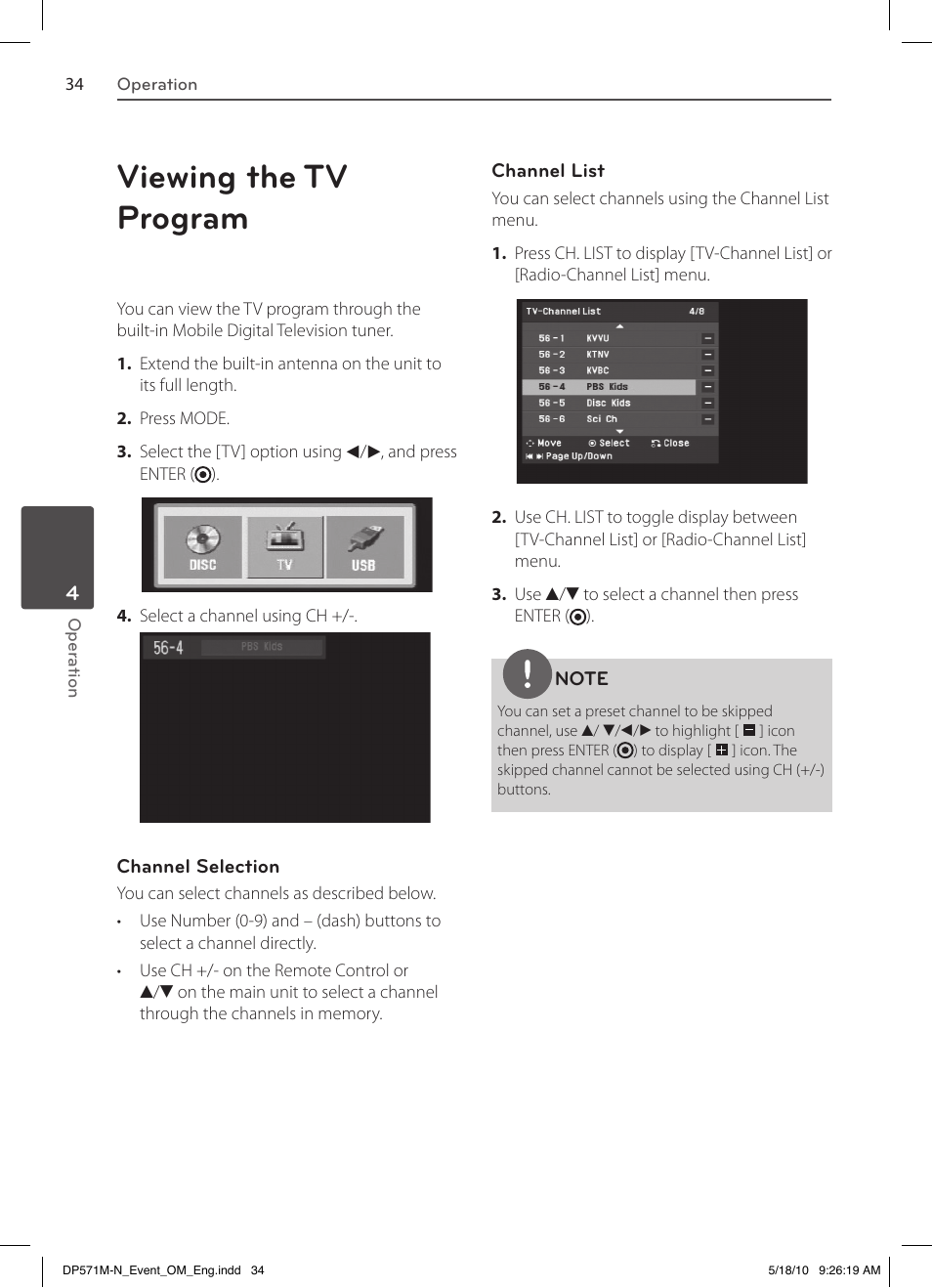 Viewing the tv program | LG DP570MH User Manual | Page 34 / 42