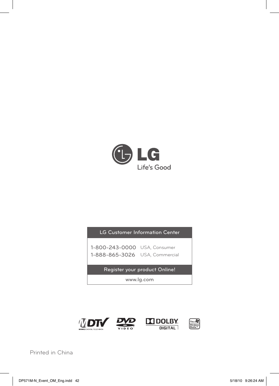 LG DP570MH User Manual | Page 42 / 42