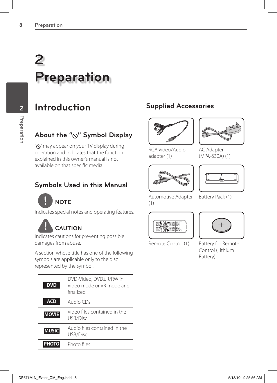 2preparation, Introduction | LG DP570MH User Manual | Page 8 / 42