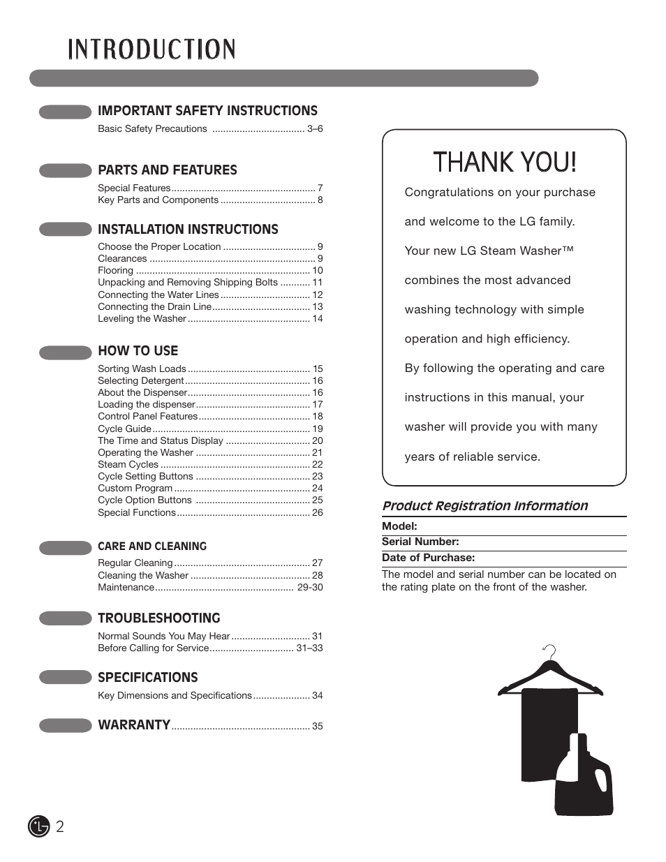 LG WM0742HGA User Manual | Page 2 / 72